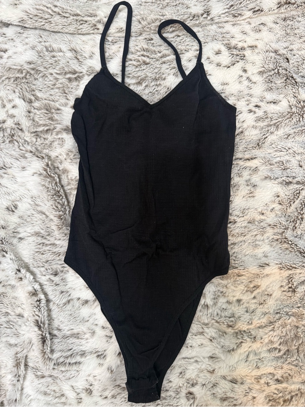 Topshop Black Ribbed Spaghetti Strap Bodysuit